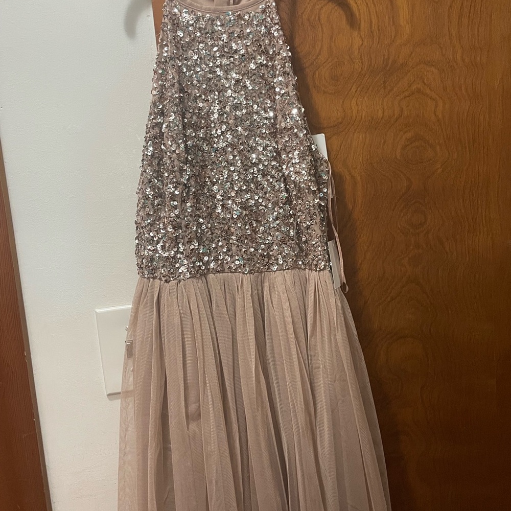 Sequin Halter Dress in Champagne